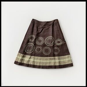 Talbots Size 4 Brown A-Line Skirt with Circle Embroidery